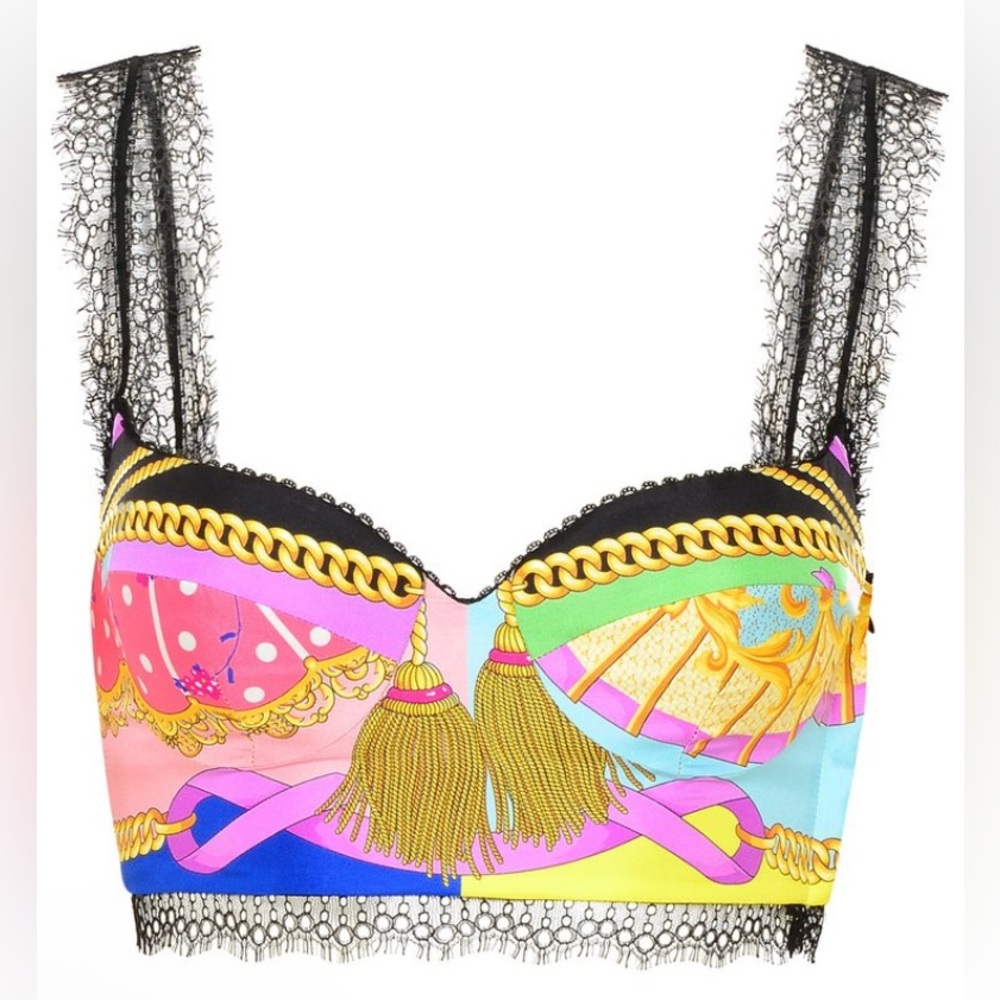 NWOT Versace Ventagli Allover Print Balconette Bra Bralette Top Size IT 40 US 4